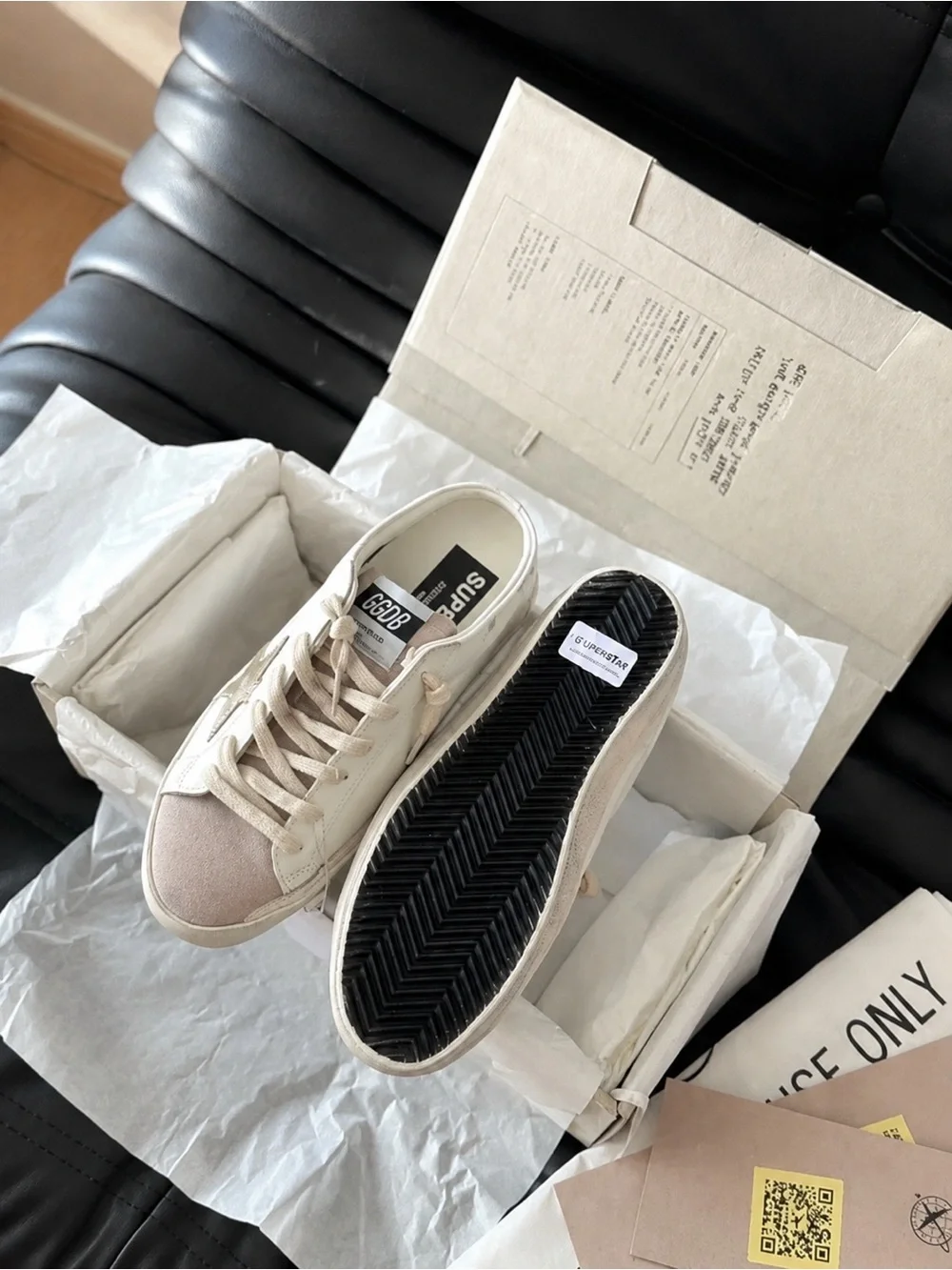 Golden Star Leather Slip-On Sneakers - Beige/Gold